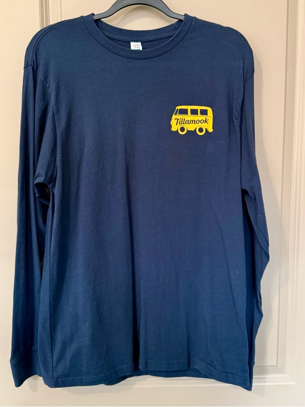 Navy Long-Sleeve Tee with Yellow Bus Graphic